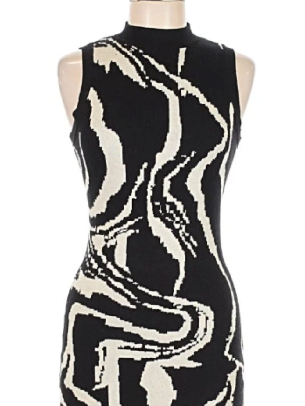 Sleeveless Black & White Abstract Knit Dress